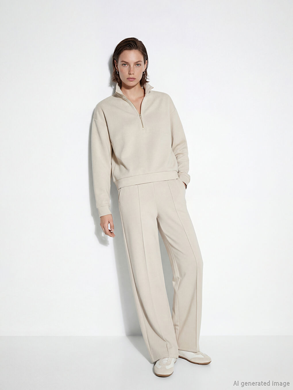 Gri Beli Lastikli Geniş Paça Kadın Eşofman Altı-1