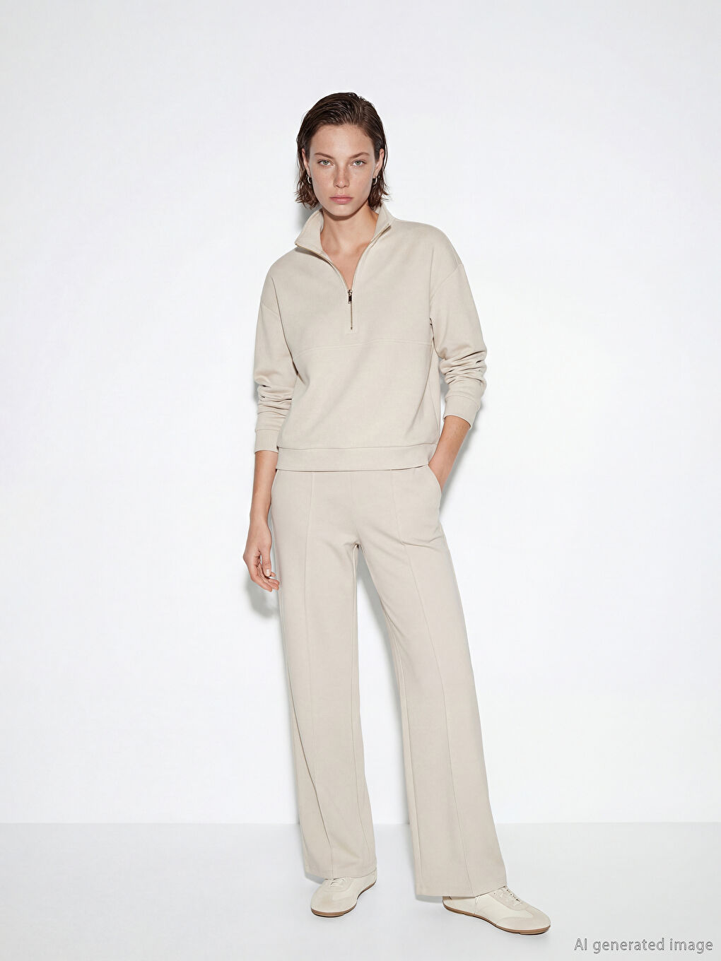 Gri Beli Lastikli Geniş Paça Kadın Eşofman Altı-3