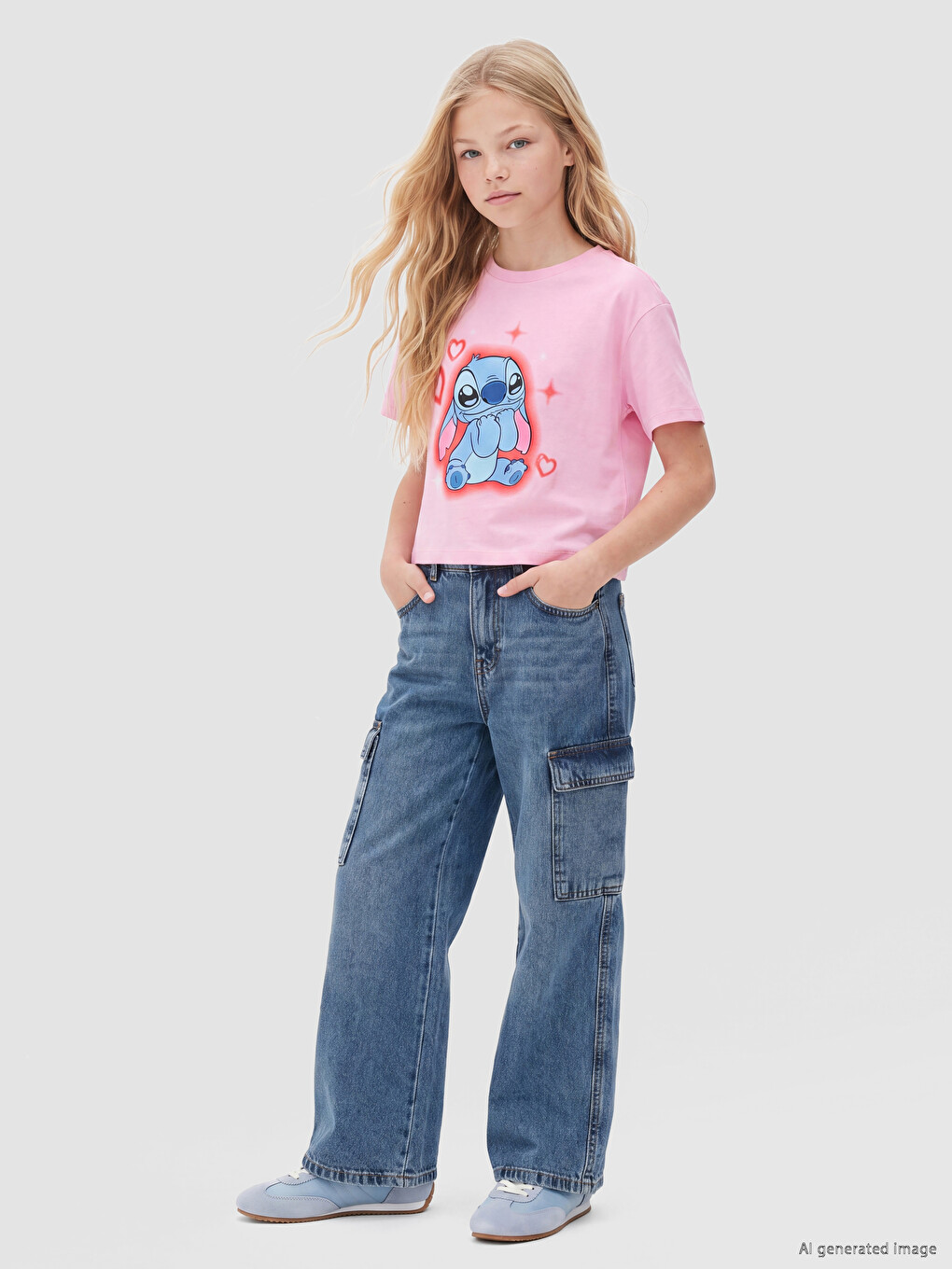 Jean Cargo À Jambe Large Pour Filles-1