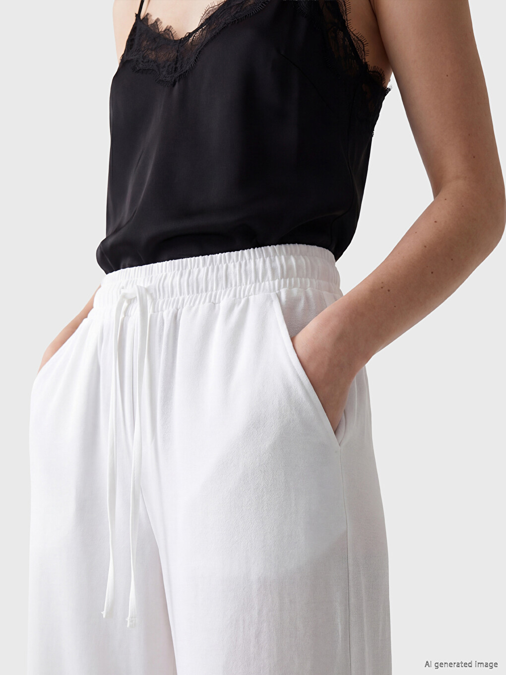 Elastic Waist Wide Leg Women's Trousers-2