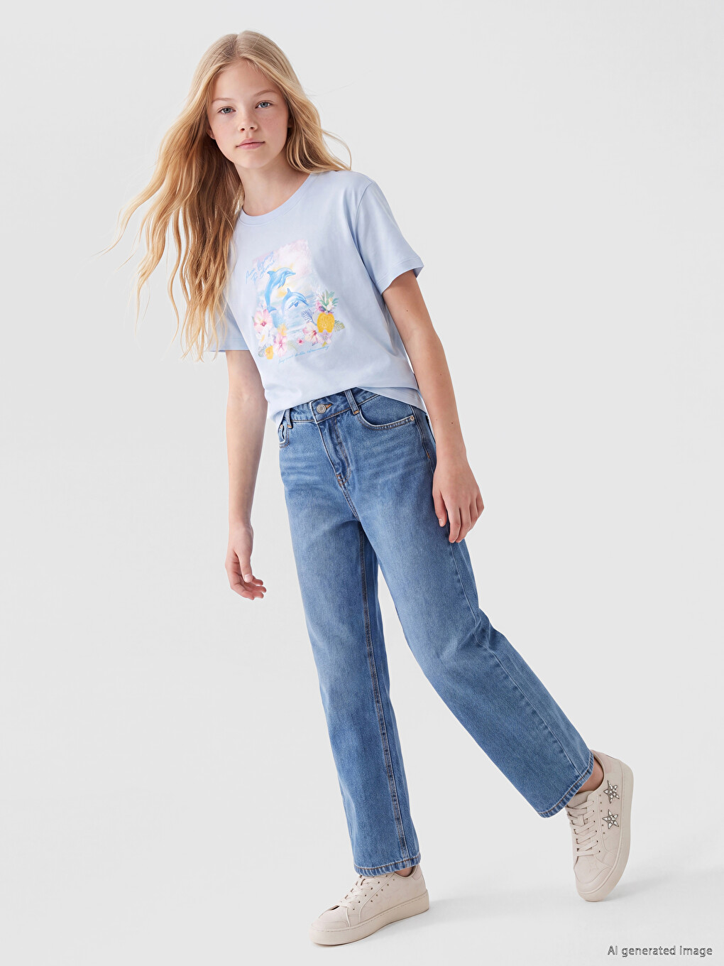 Jean À Taille Élastiquée Pour Filles-1