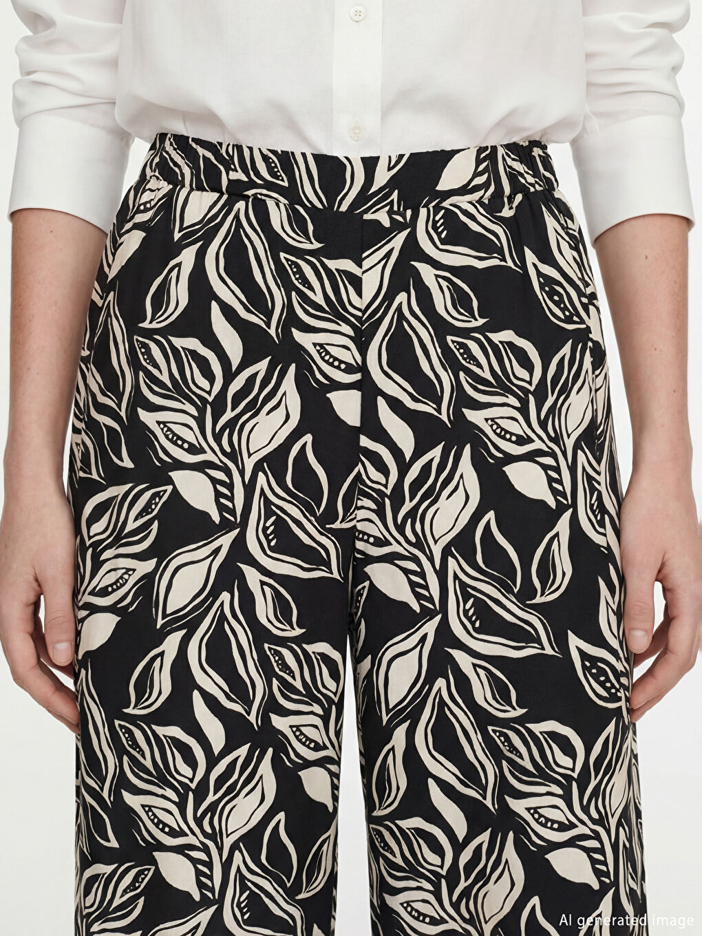 Elastic Waist Patterned Women's Trousers-2