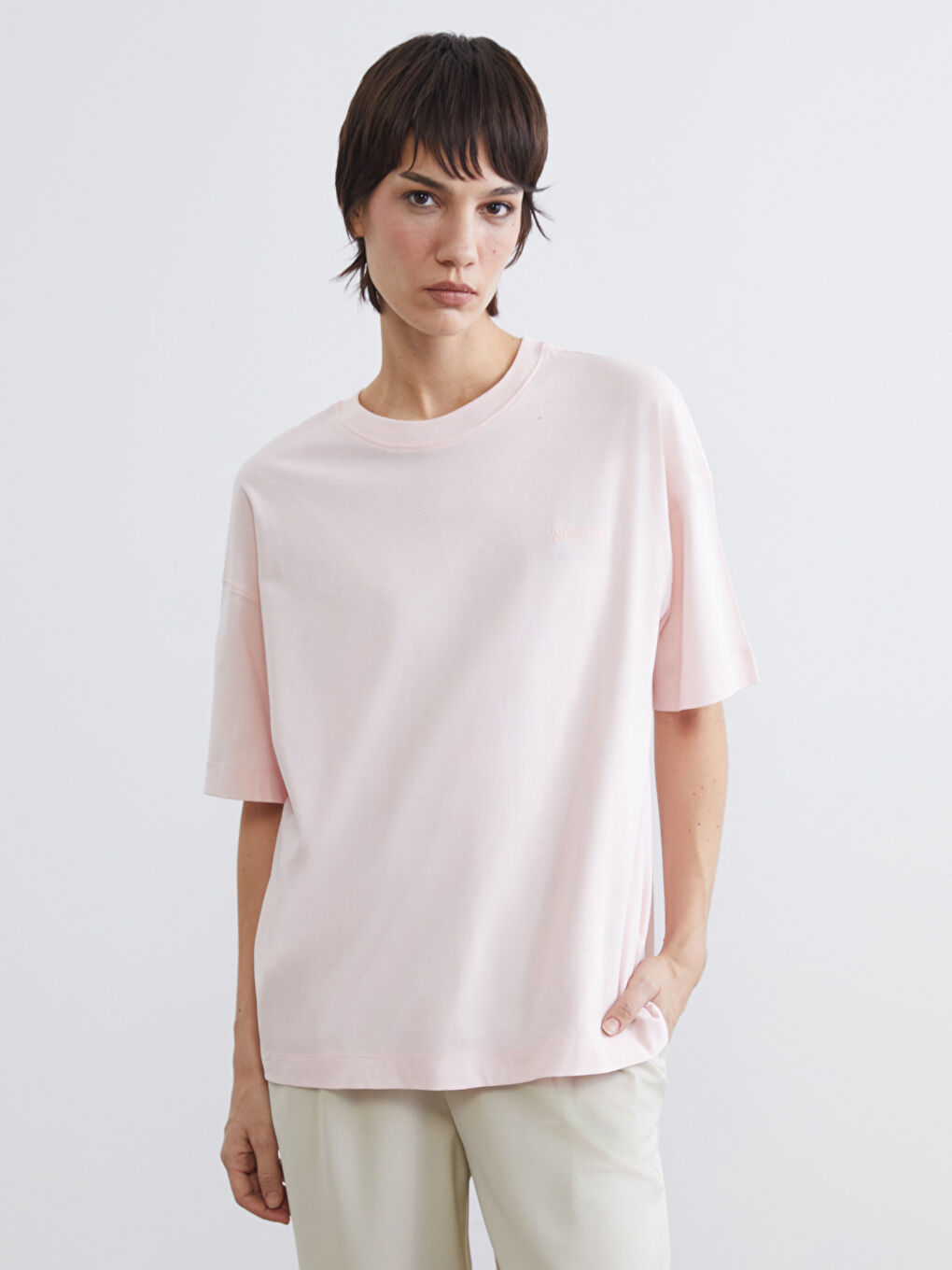 Embroidered Crew Neck Women's Loose Fit T-Shirt