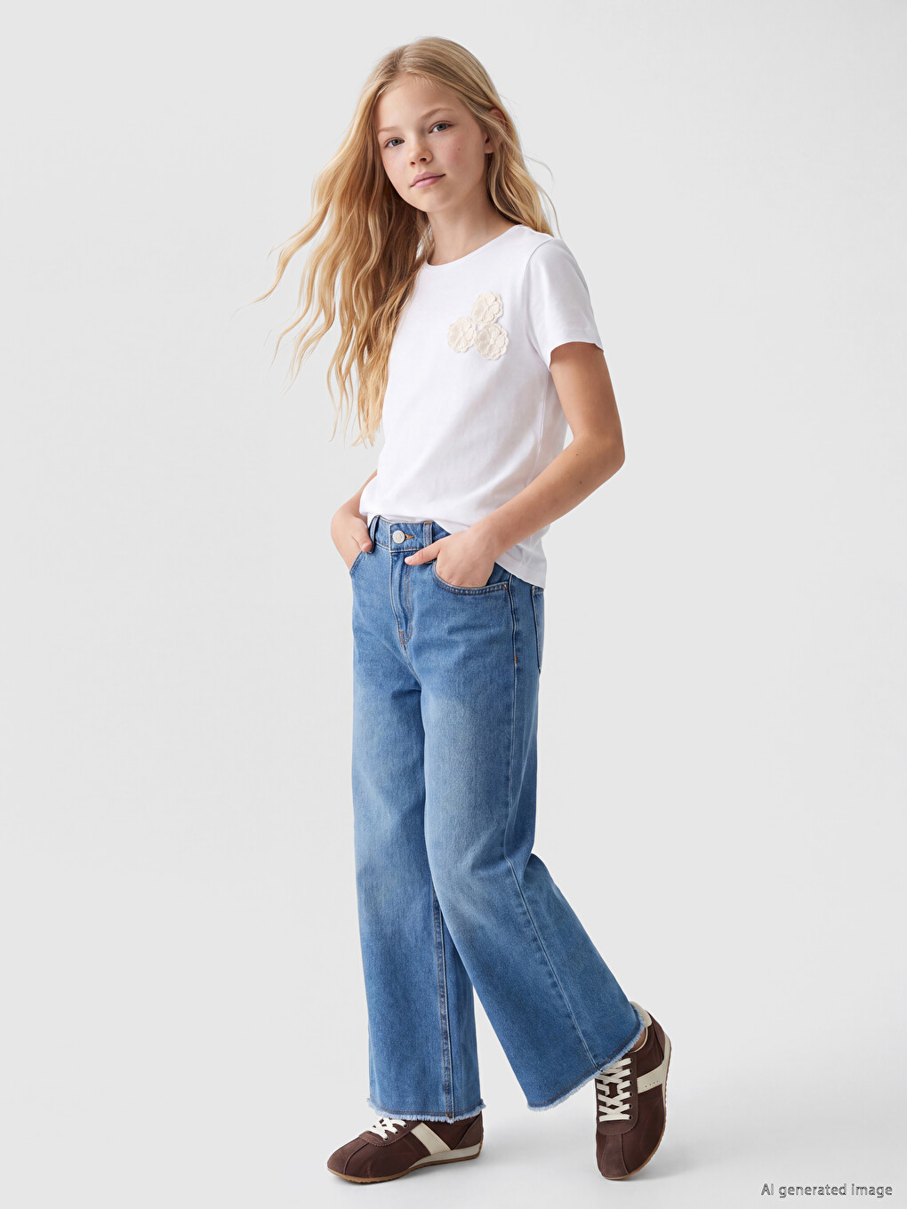 Girls' Wide-leg Jean Trousers-1
