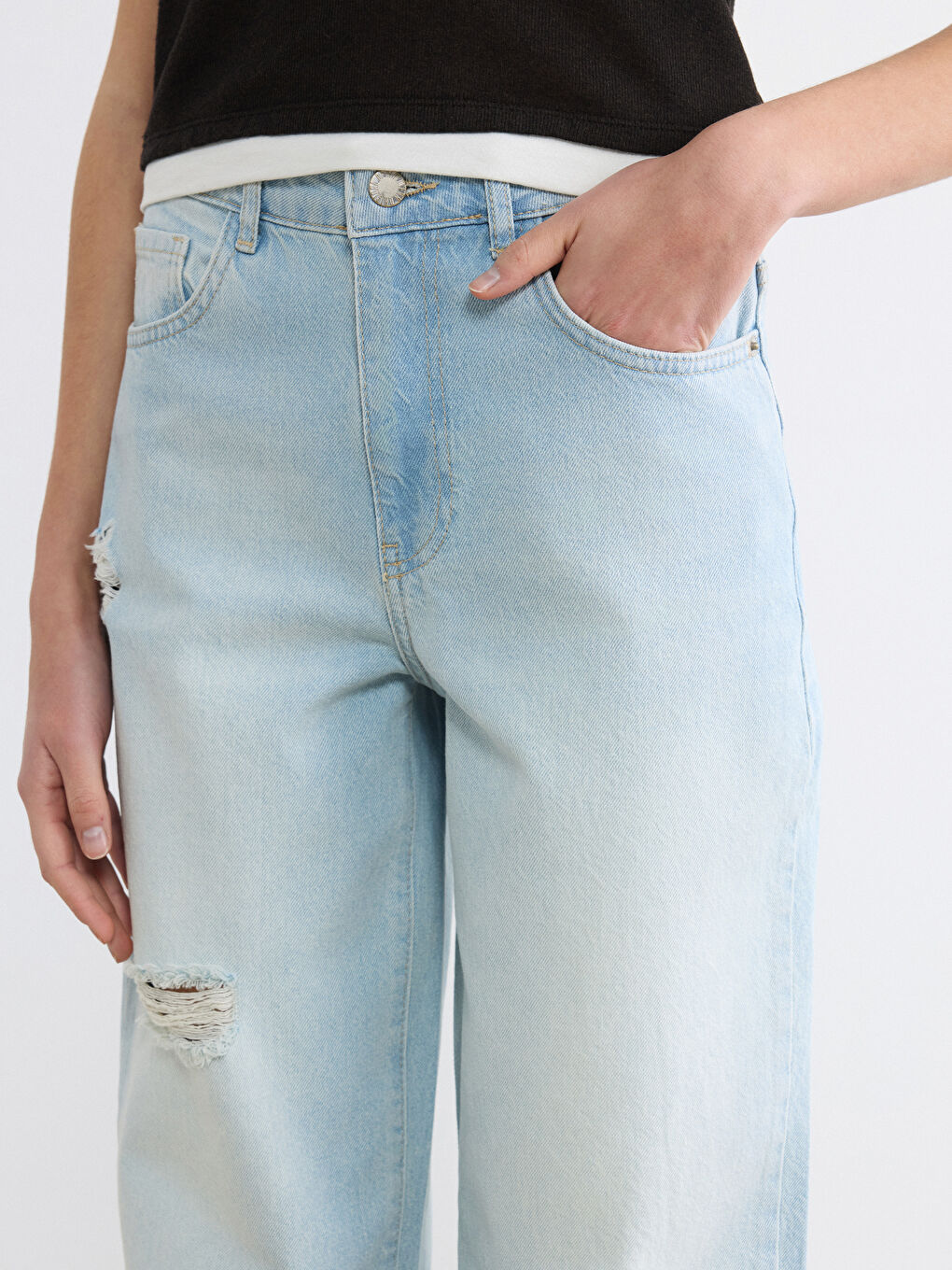 İndigo Boyfriend Yırtık Detaylı Kadın Jean Pantolon-2