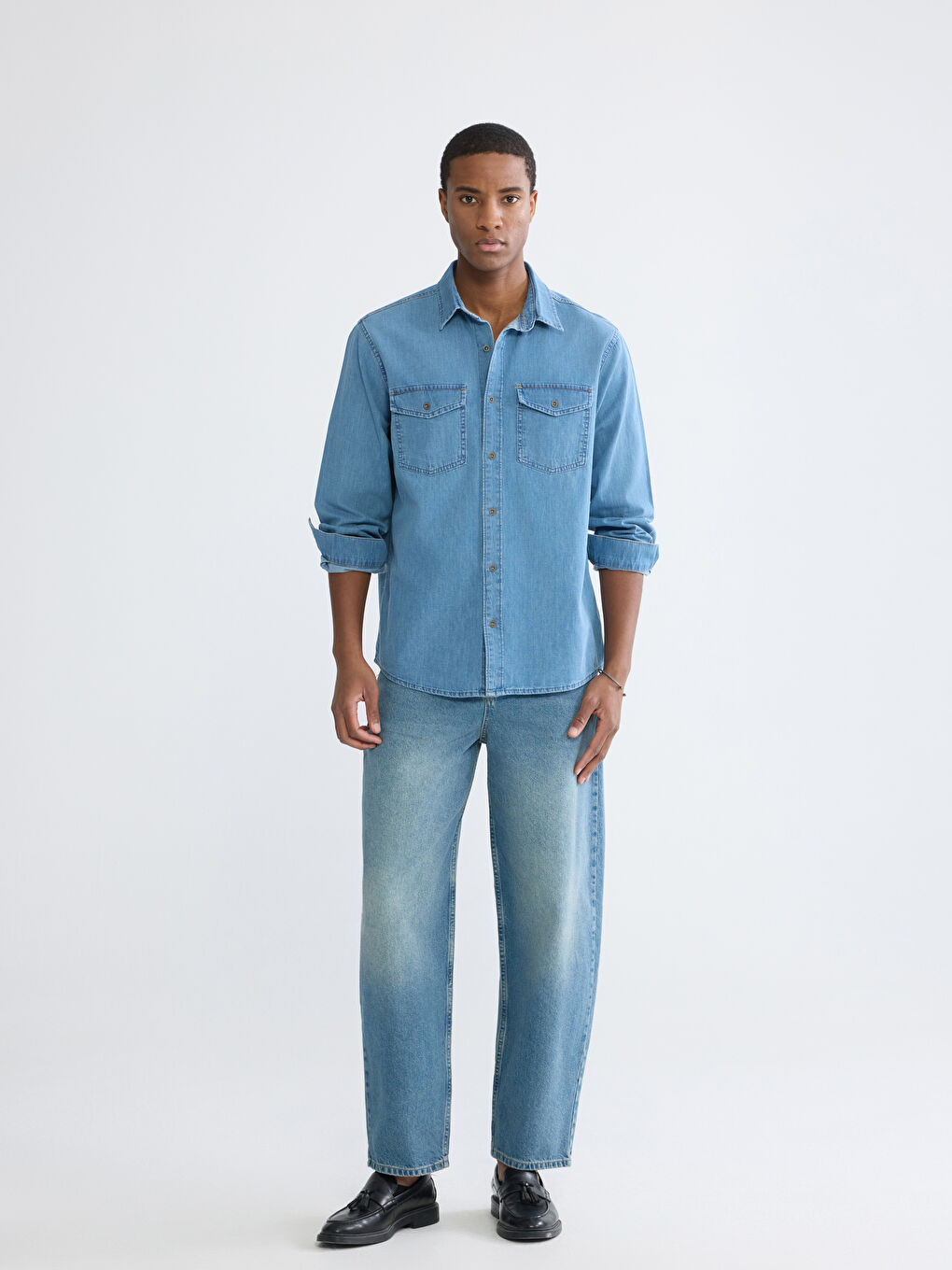 دينيم قميص نيلي رجل-1