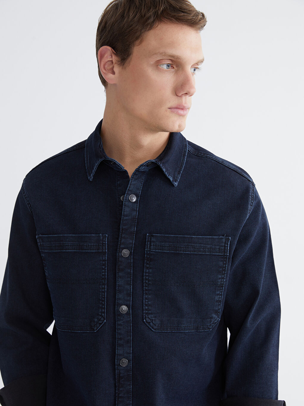İndigo Rahat Kalıp Erkek Jean Gömlek