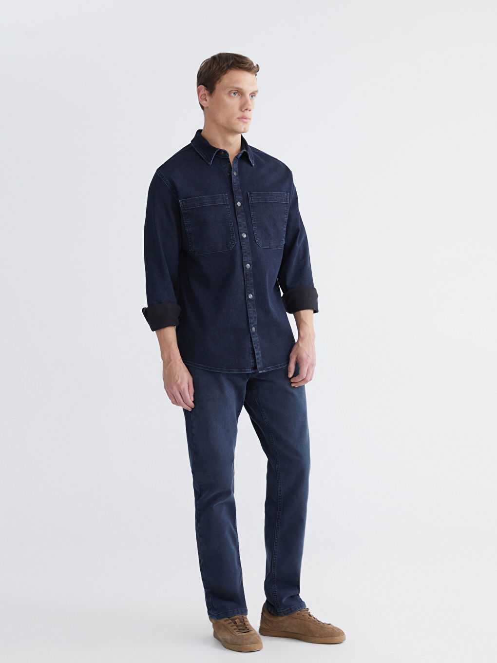 İndigo Rahat Kalıp Erkek Jean Gömlek-1