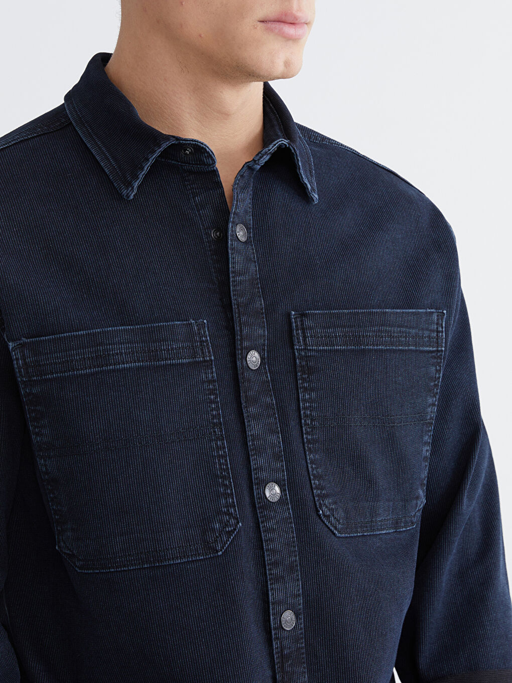 İndigo Rahat Kalıp Erkek Jean Gömlek-2