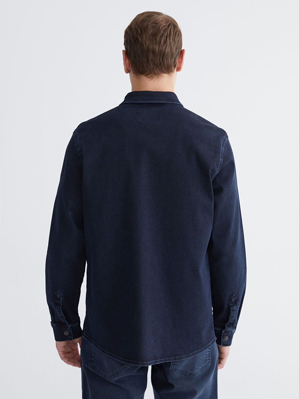 İndigo Rahat Kalıp Erkek Jean Gömlek-3