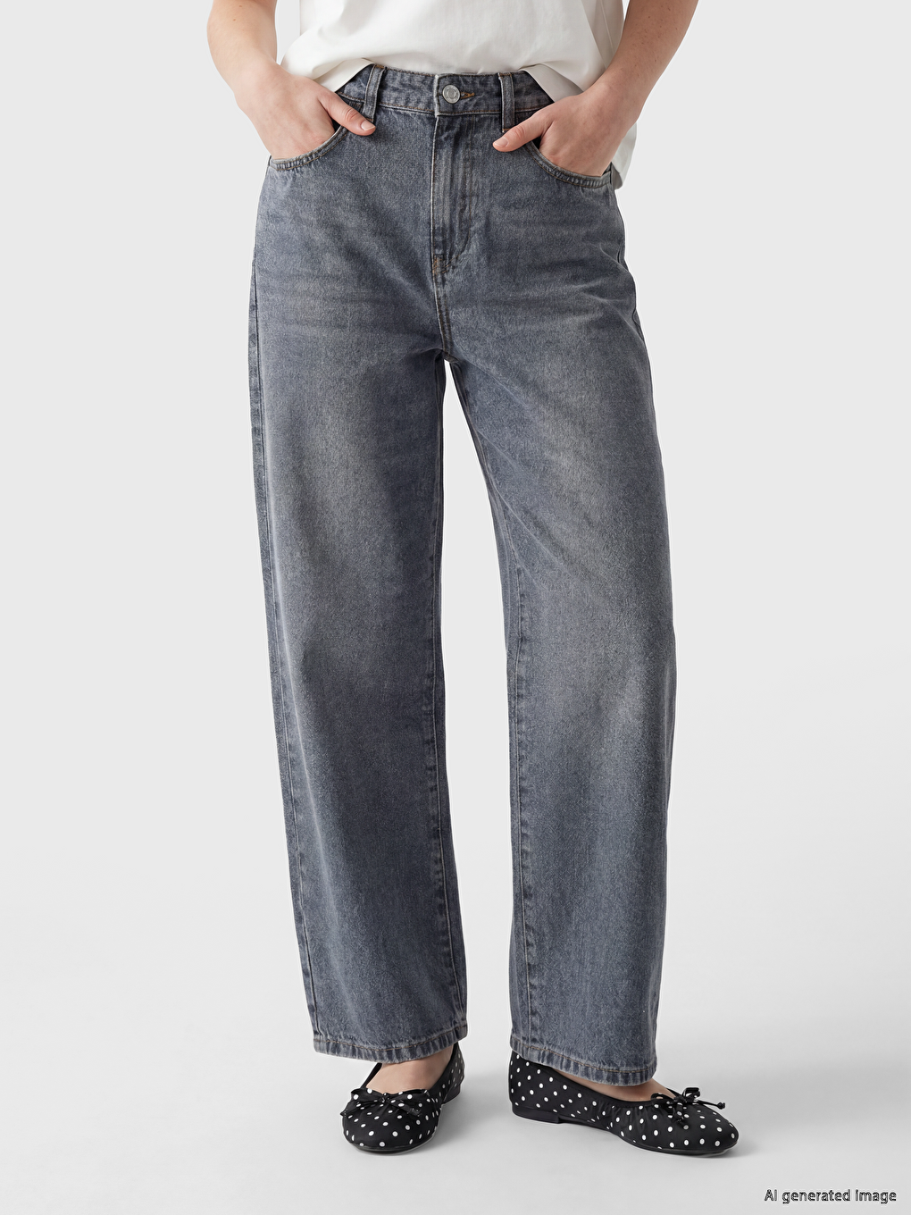 Gri Yüksek Bel Boyfriend Fit Kadın Jean Pantolon-1