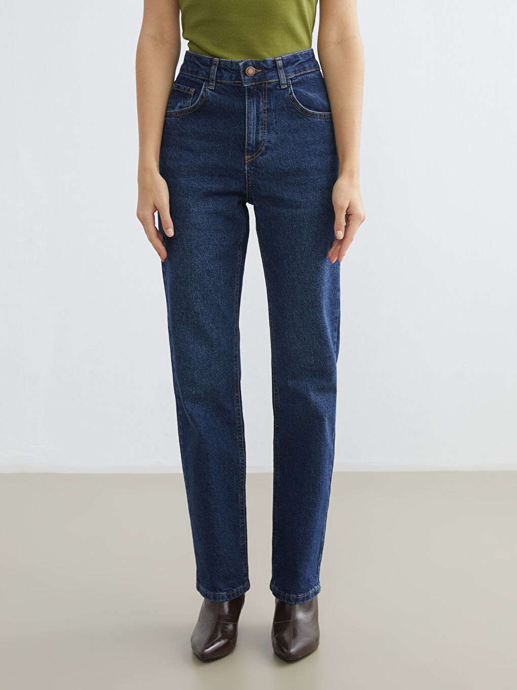 İndigo Mom Fit Kadın Jean Pantolon-1