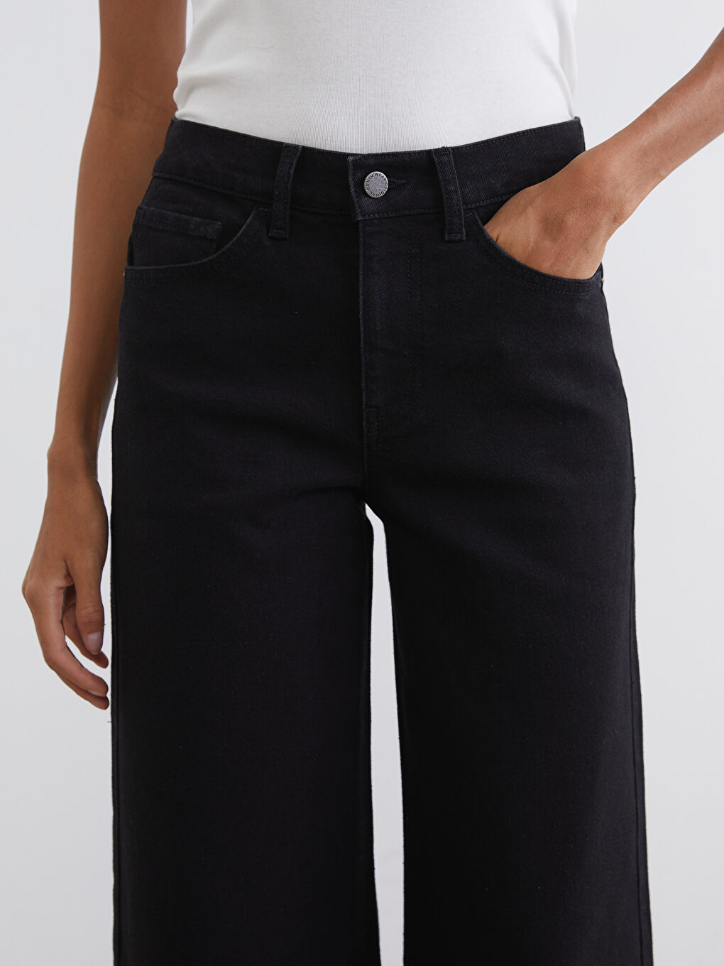 Siyah Wideleg Kadın Jean Pantolon-2