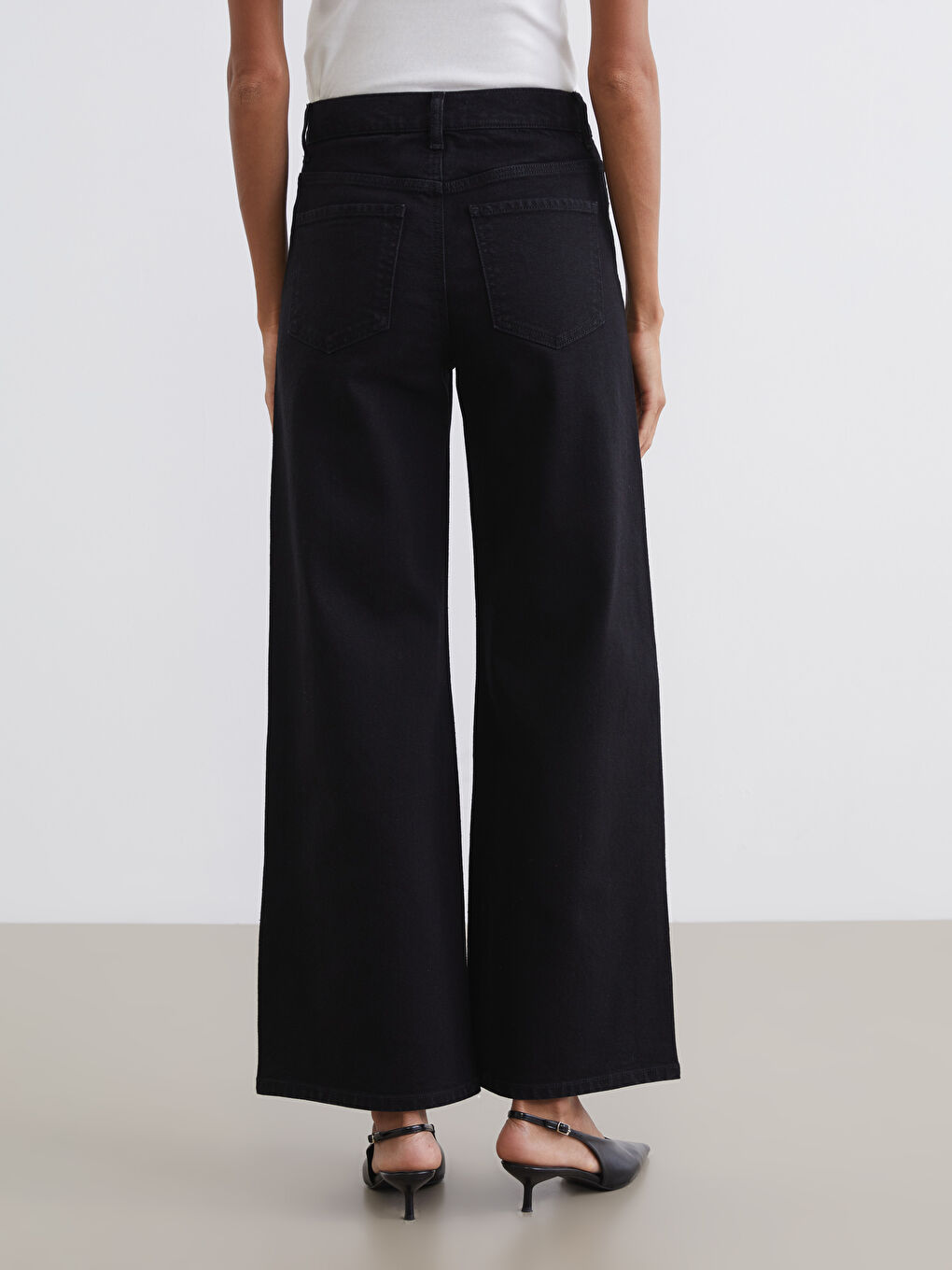 Siyah Wideleg Kadın Jean Pantolon-3