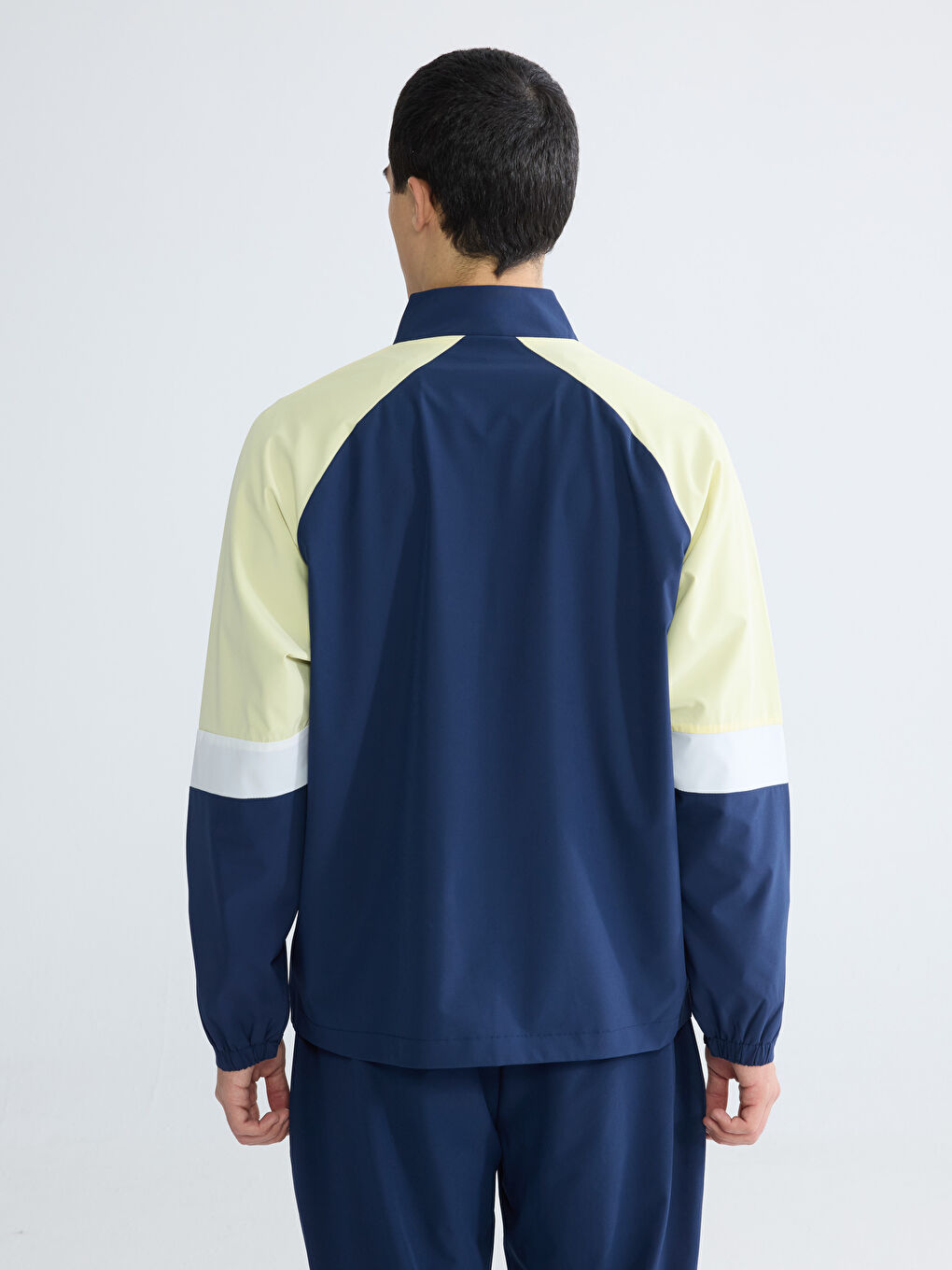 Lacivert Dik Yaka Renk Bloklu Erkek Fermuarlı Sweatshirt-5