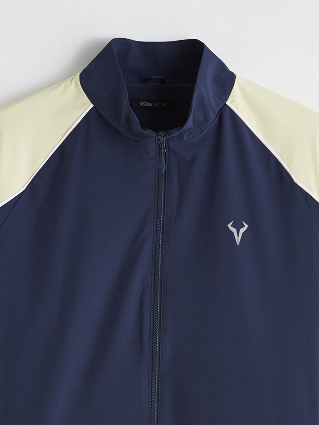 Lacivert Dik Yaka Renk Bloklu Erkek Fermuarlı Sweatshirt-1