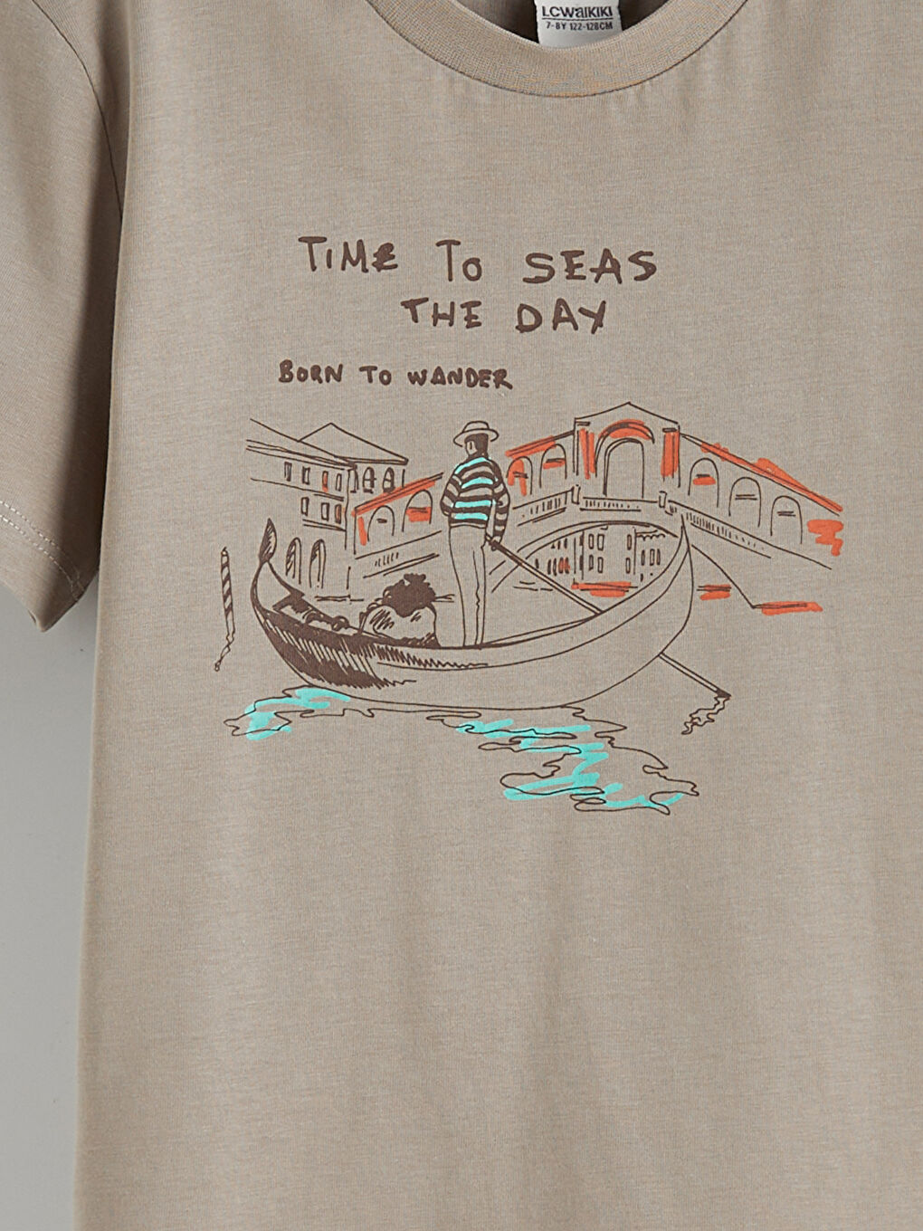 Bej Bisiklet Yaka Baskılı Erkek Çocuk Tişört-2