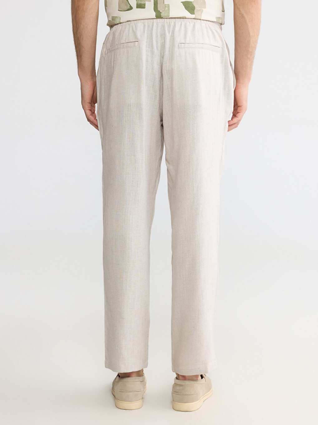 Bej Regular Fit Keten Karışımlı Erkek Pantolon-6
