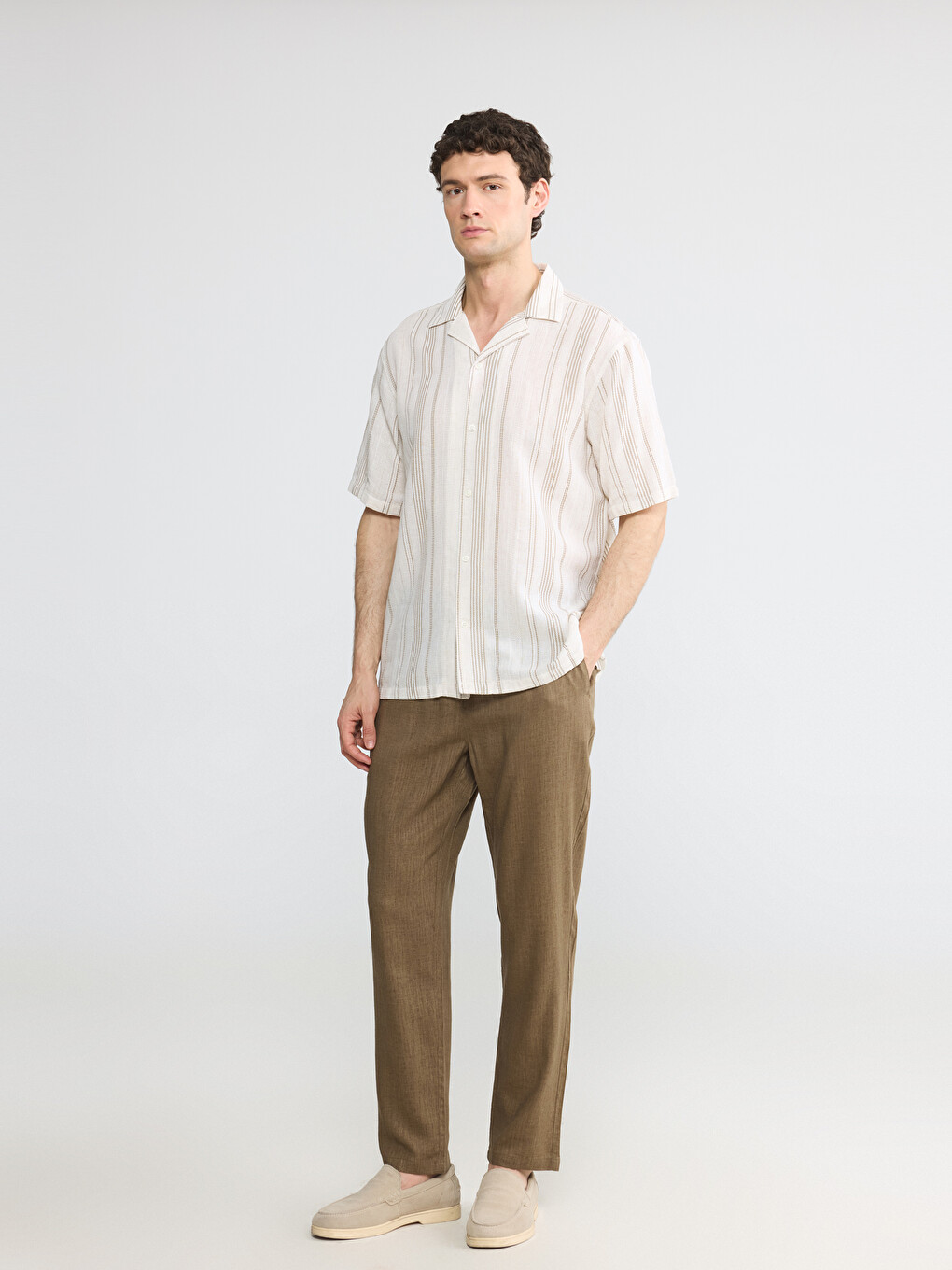Regular Fit Linen Blend Men's Trousers