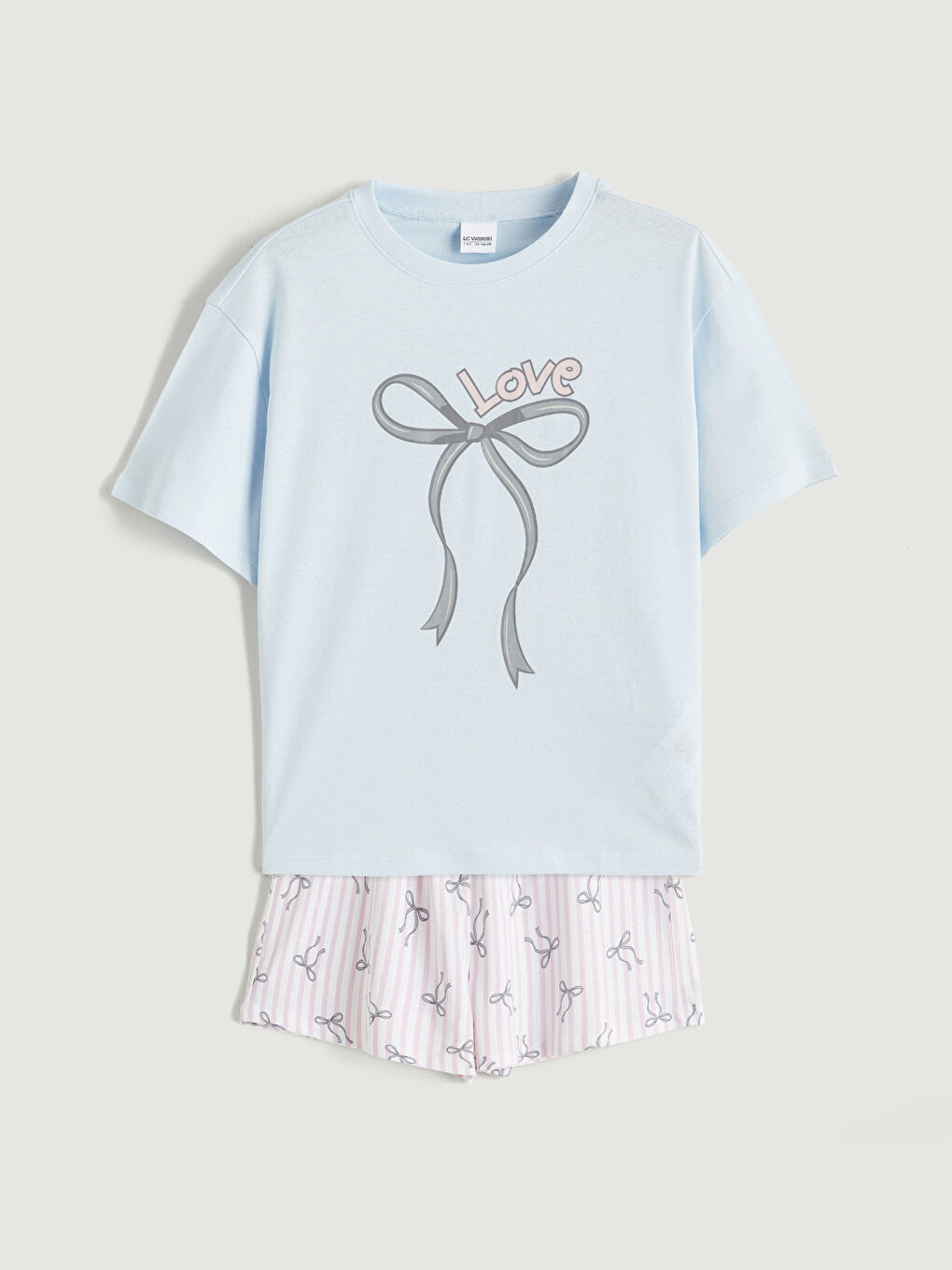 Mavi Fiyonk Baskılı Kız Çocuk Şortlu Pijama Takımı