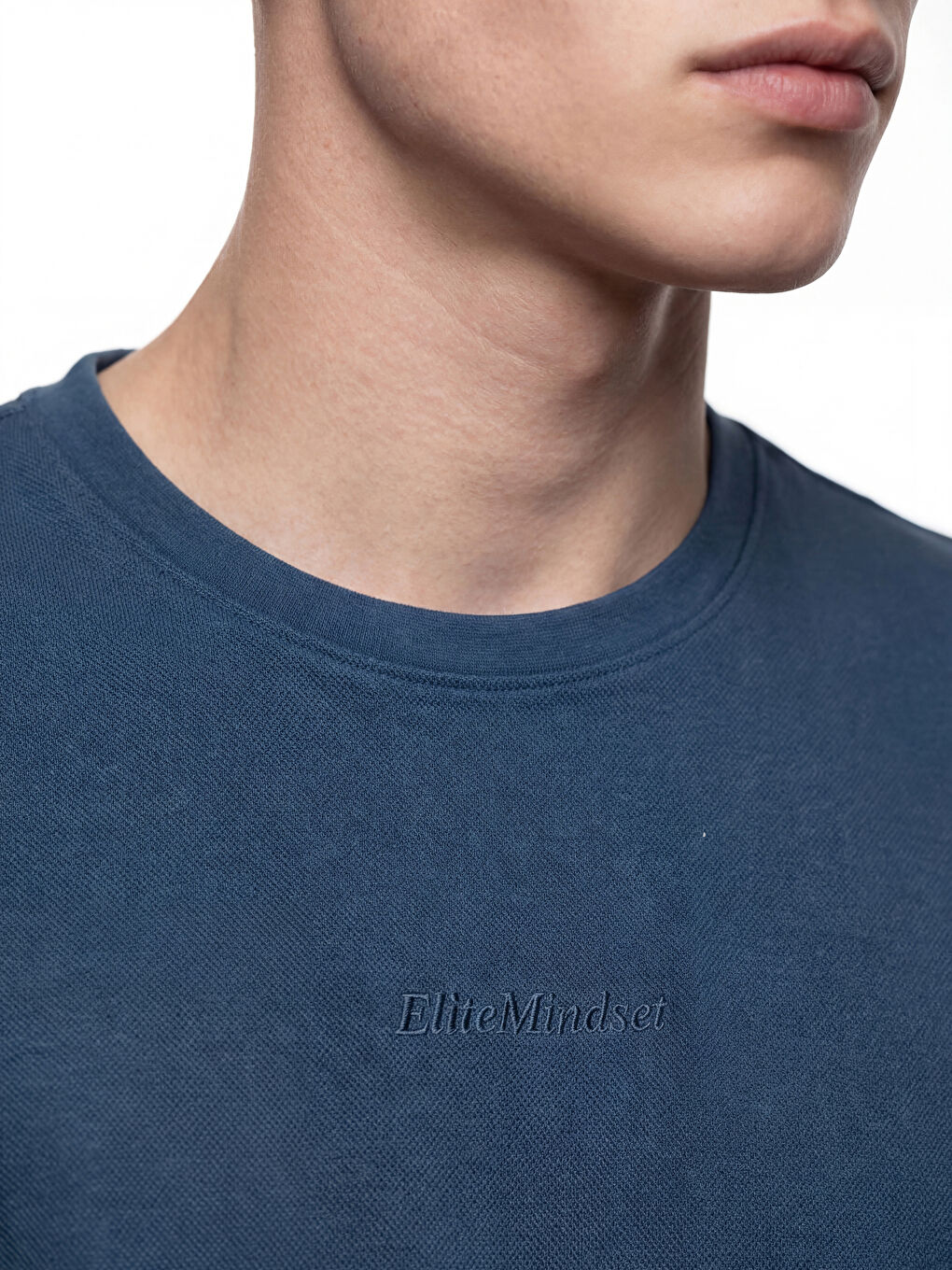 İndigo  Bisiklet Yaka Nakışlı Erkek Tişört-2