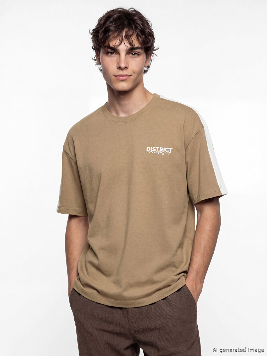 Bisiklet Yaka Baskılı Erkek Tişört-2