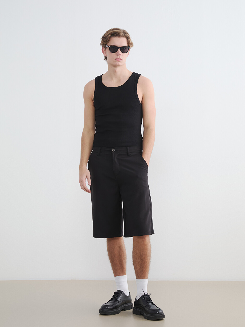 Siyah Bisiklet Yaka Slim Fit Ribana Erkek Atlet-1