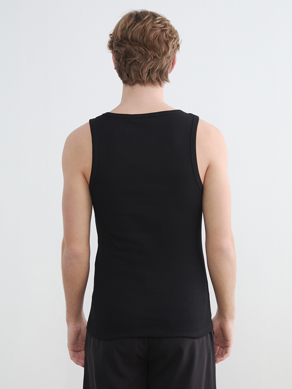 Siyah Bisiklet Yaka Slim Fit Ribana Erkek Atlet-3
