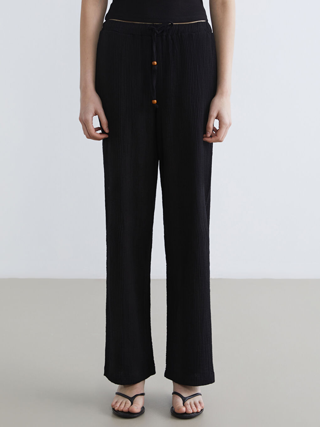 Textured Women's Trousers with Elastic Waistband-1