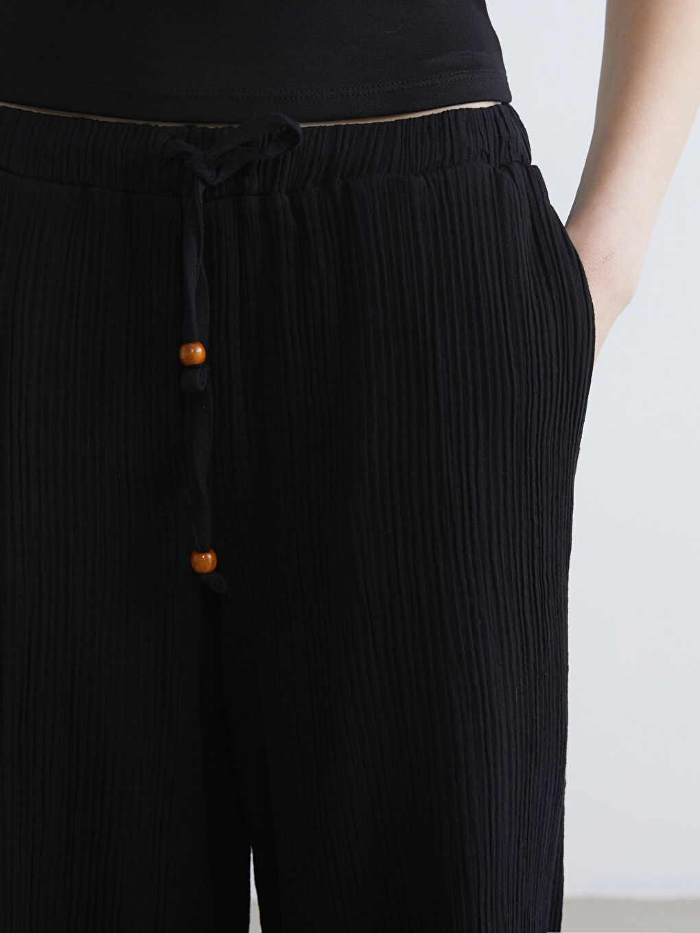 Textured Women's Trousers with Elastic Waistband-2