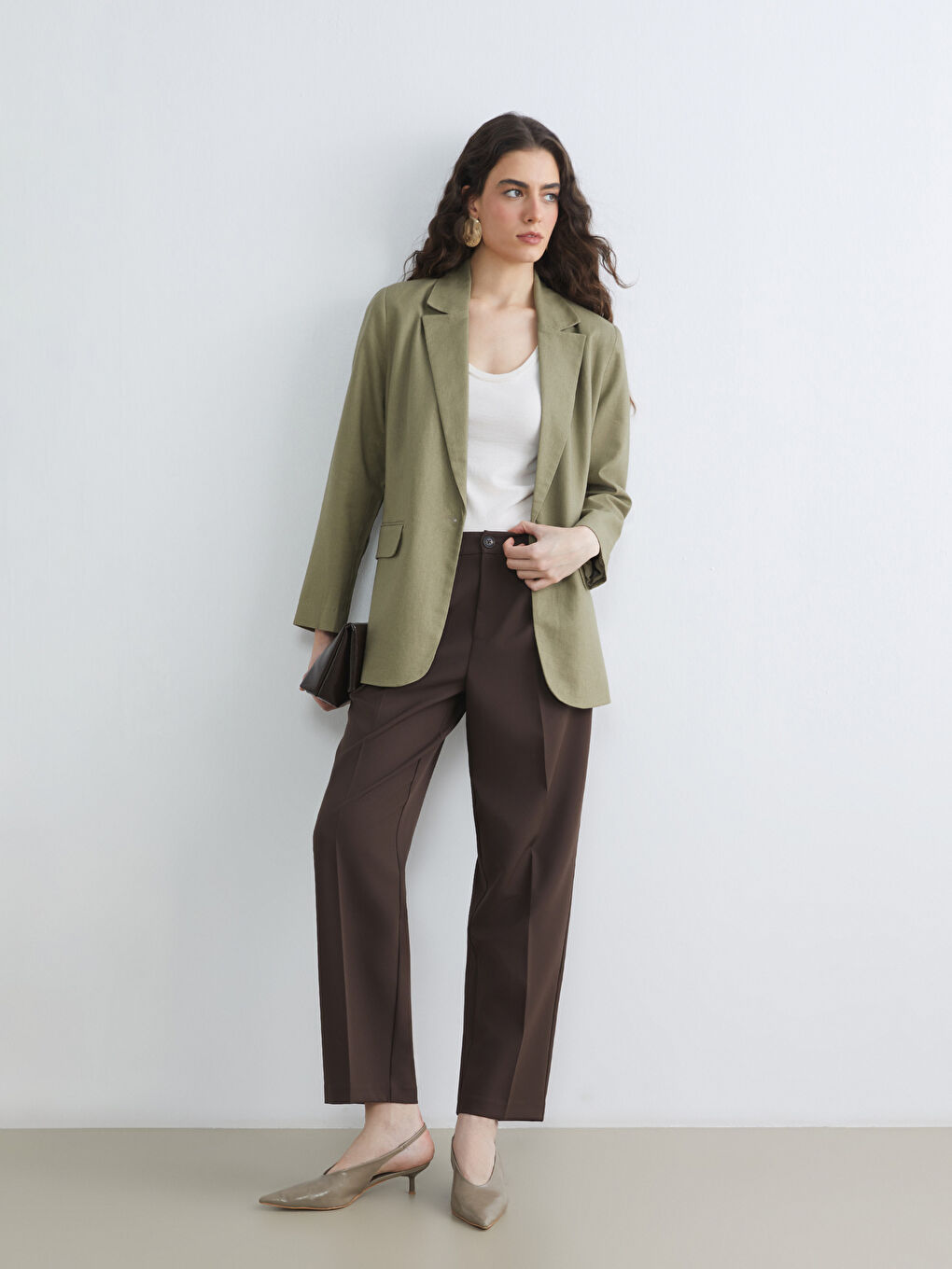 Wide Leg Pleated Women's Fabric Pants