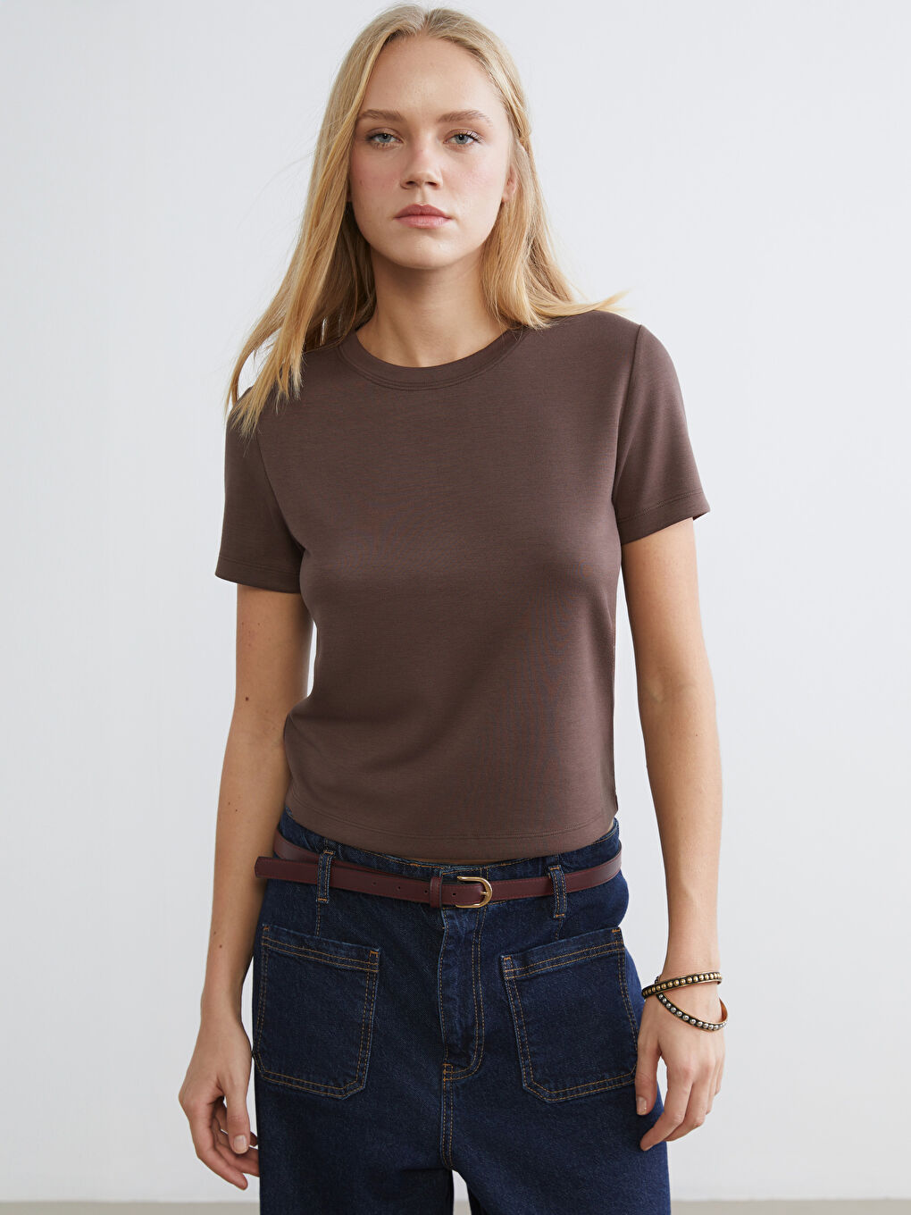 Женщины Коричневый Футболка