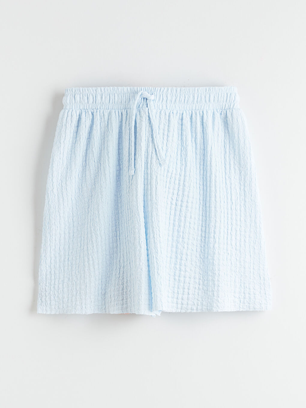 Mavi Beli Lastikli Dokulu Kadın Şort-4