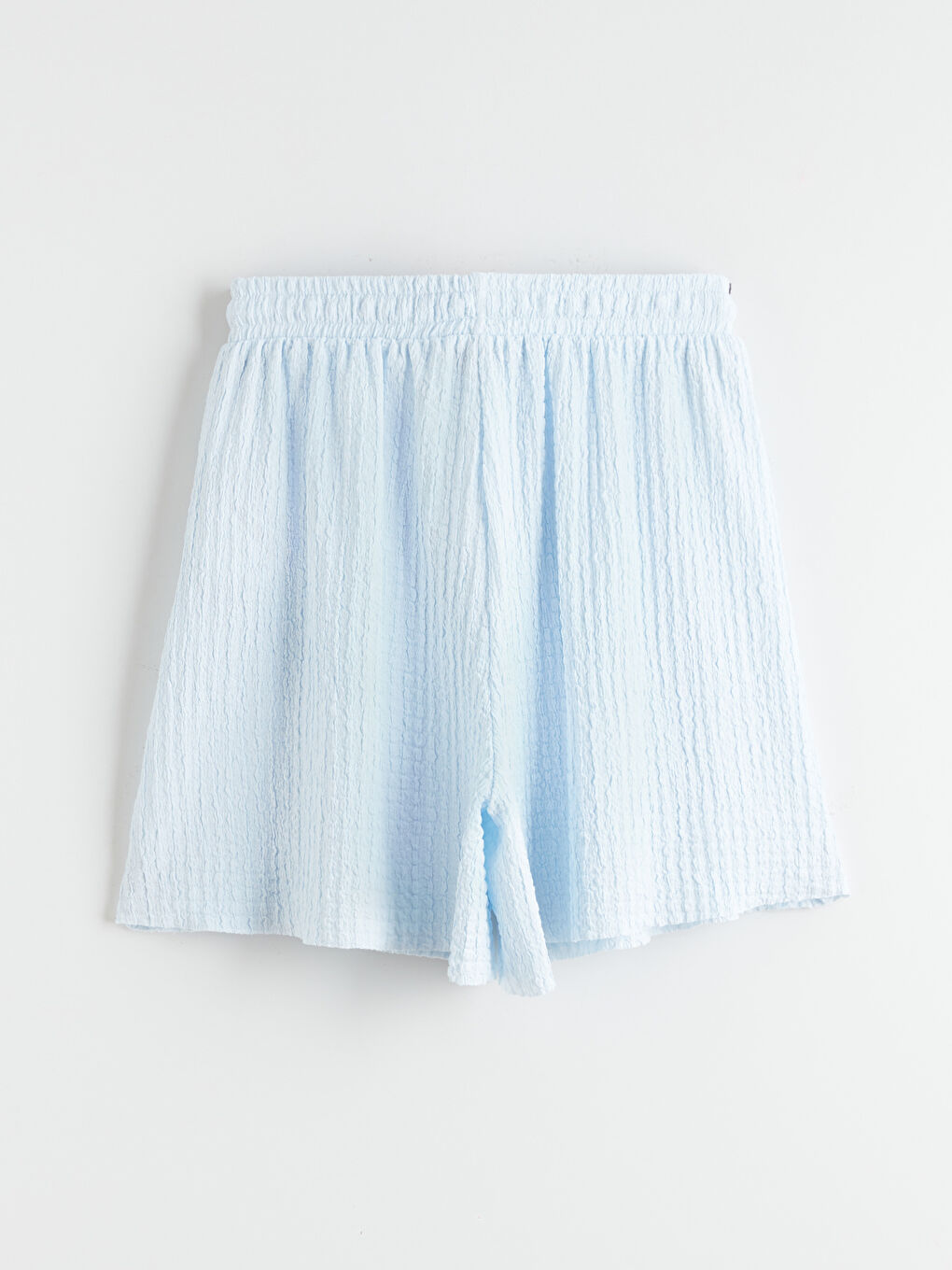 Mavi Beli Lastikli Dokulu Kadın Şort-5