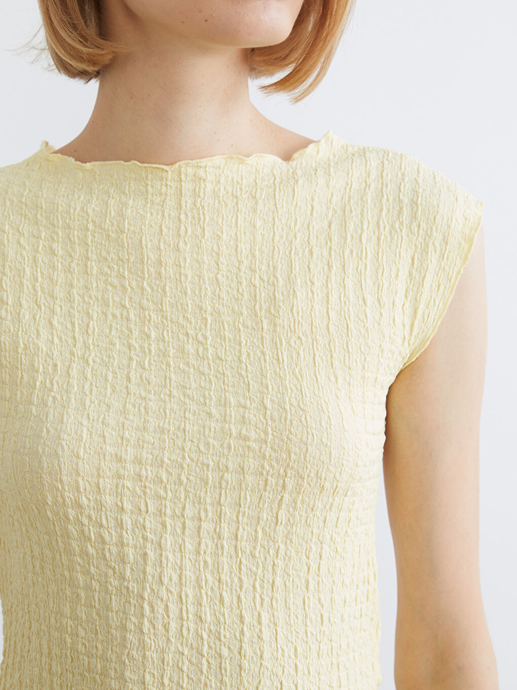 Sarı Bisiklet Yaka Dokulu Bluz-2