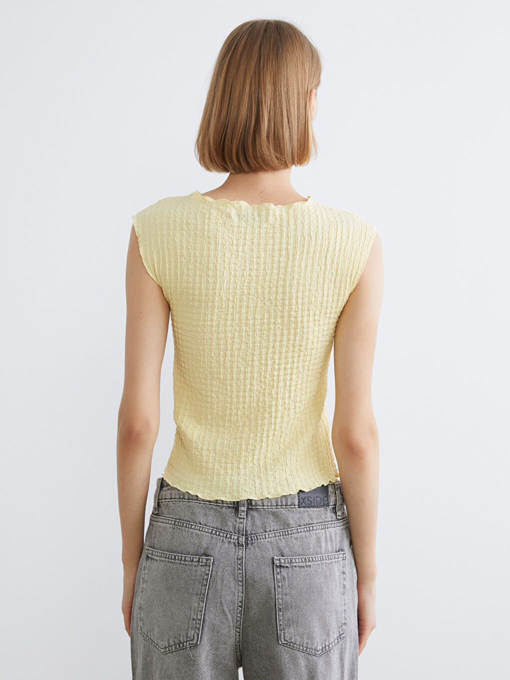 Sarı Bisiklet Yaka Dokulu Bluz-3