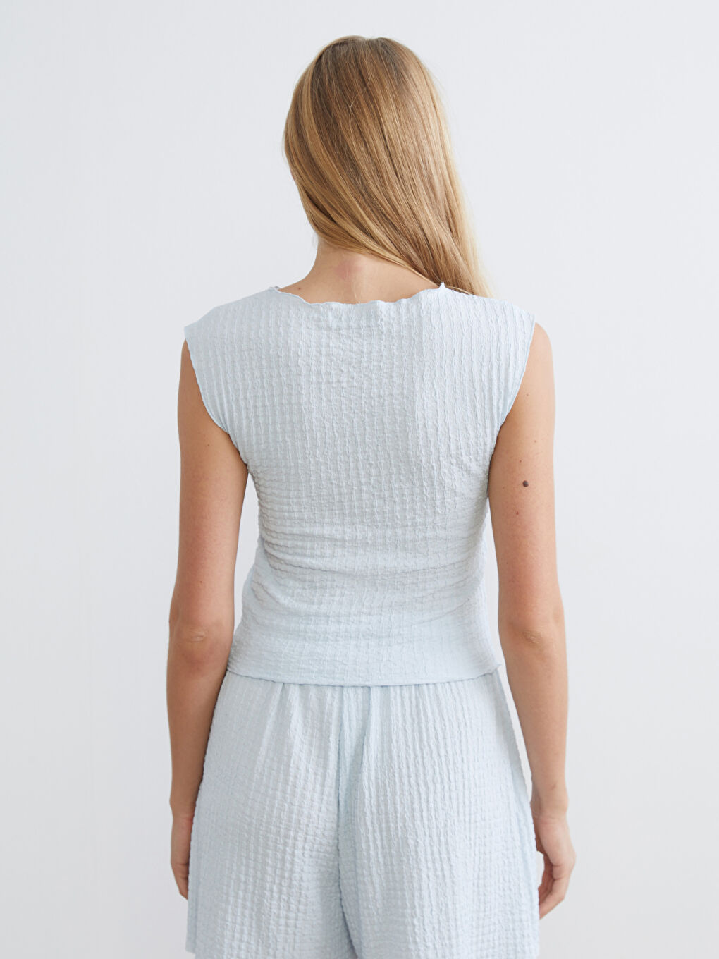 Mavi Bisiklet Yaka Dokulu Bluz-3