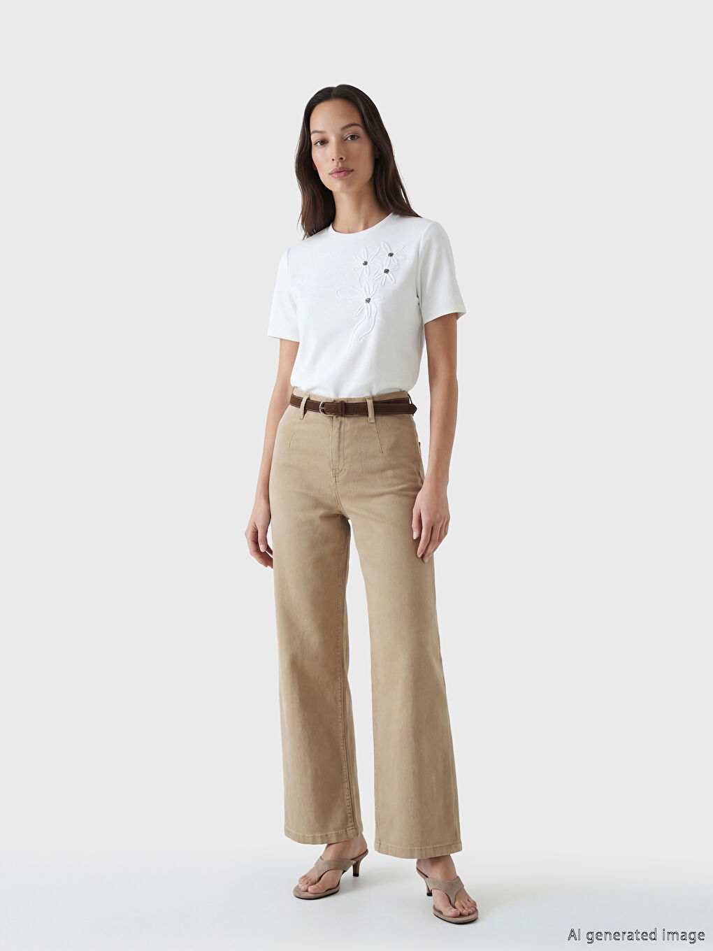 Ekru Bisiklet Yaka Çiçek Nakışlı Bluz-1