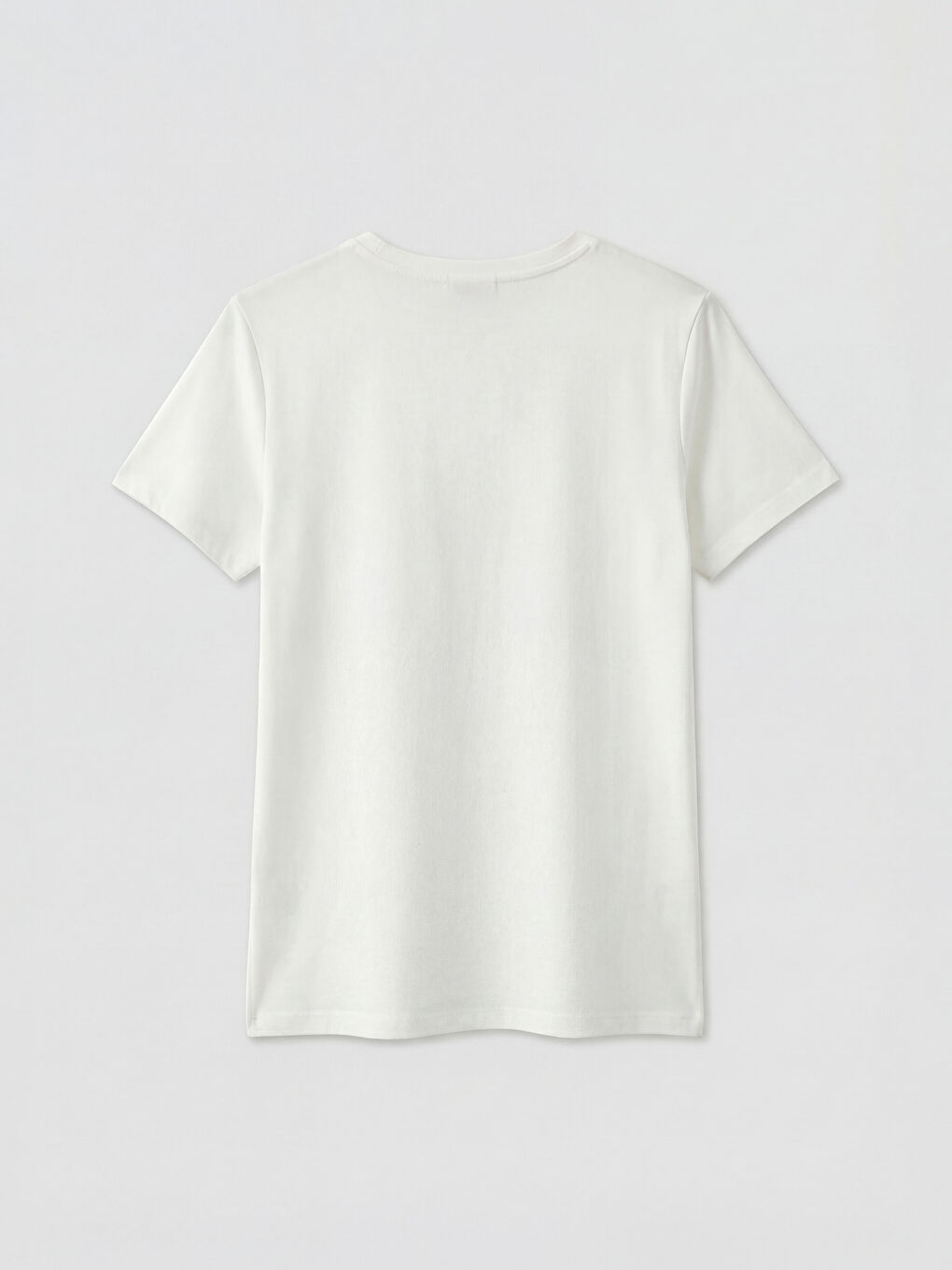 Ekru Bisiklet Yaka Baskılı Kadın Tişört-1