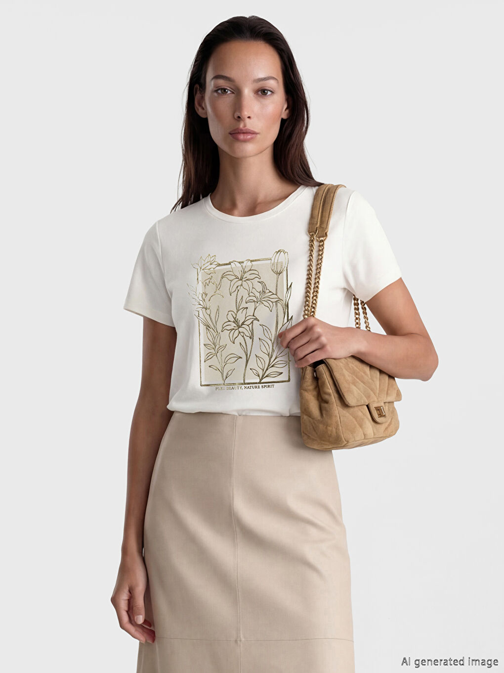 Μπλουζάκι με στρογγυλή λαιμόκοψη με στάμπα για γυναίκες