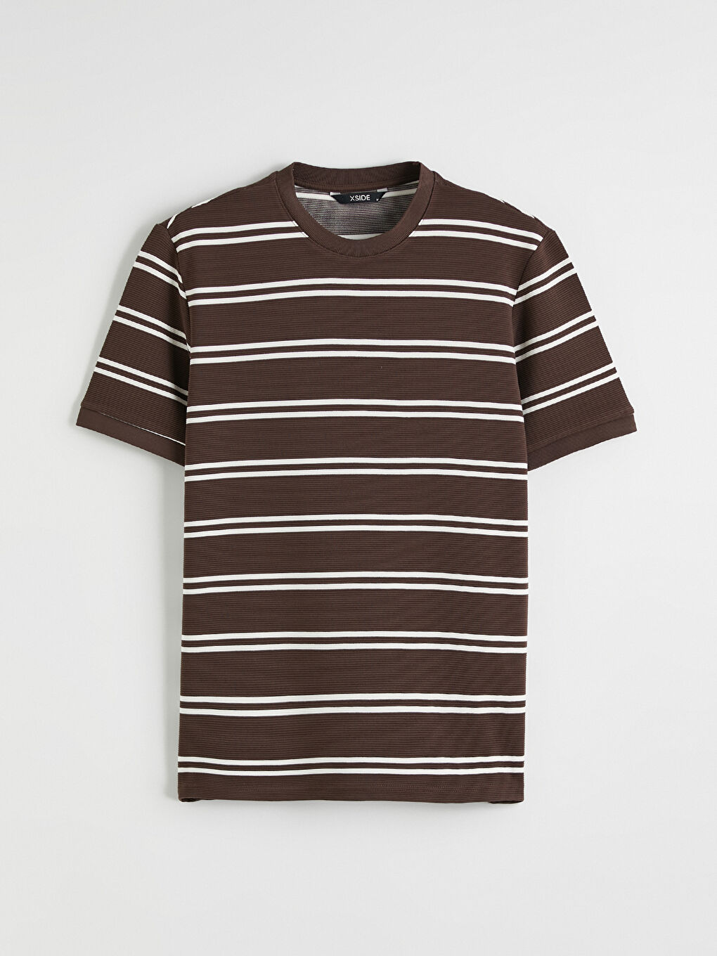 Kahverengi Bisiklet Yaka Çizgili Erkek Tişört