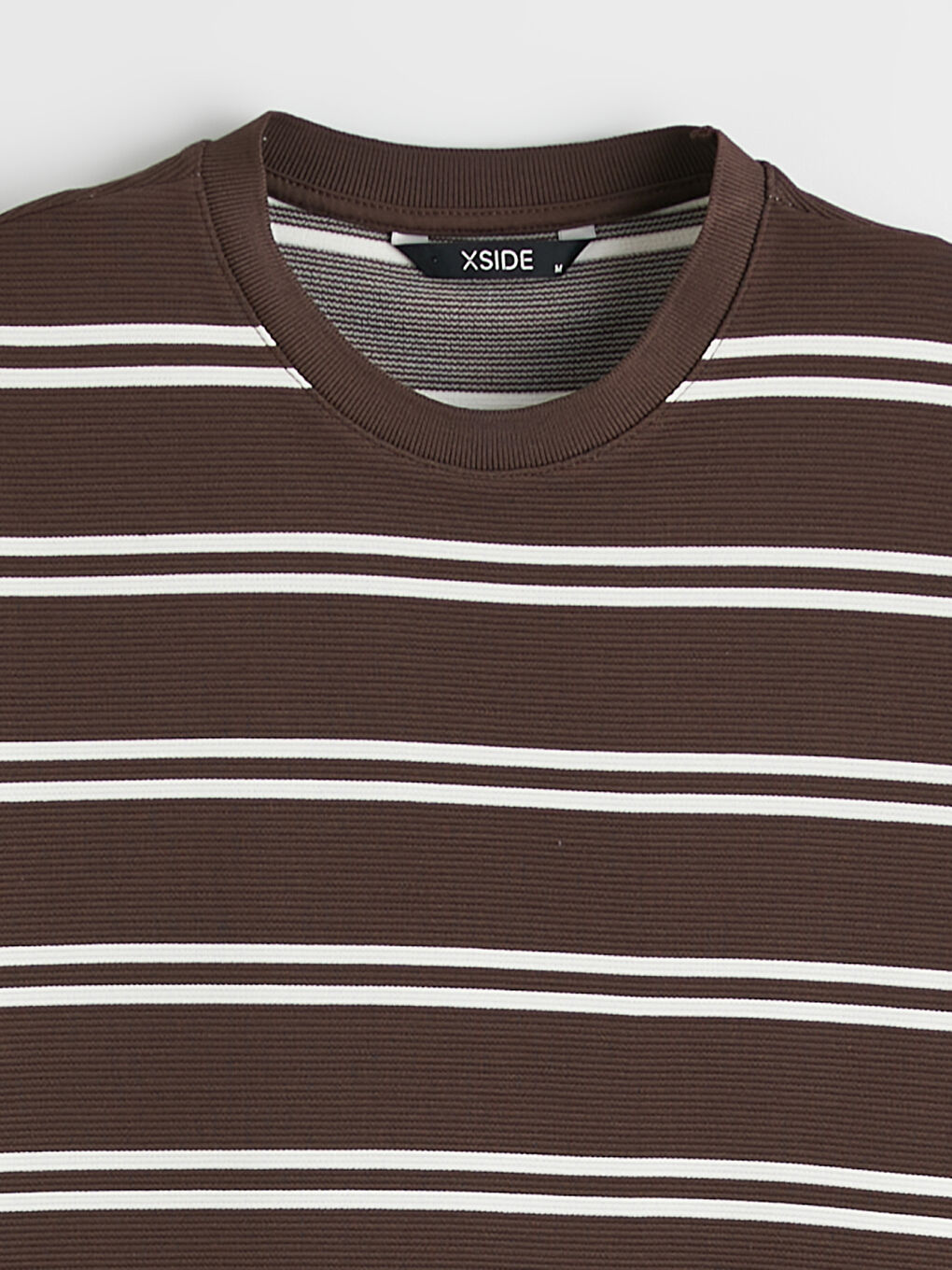 Kahverengi Bisiklet Yaka Çizgili Erkek Tişört-1