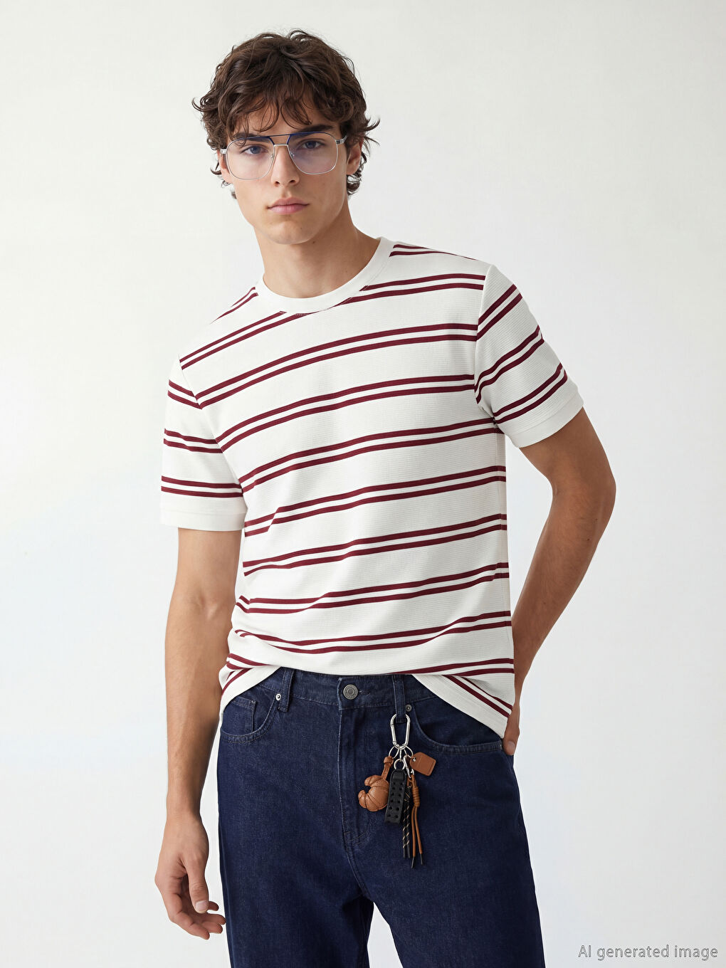 Bordo Bisiklet Yaka Çizgili Erkek Tişört
