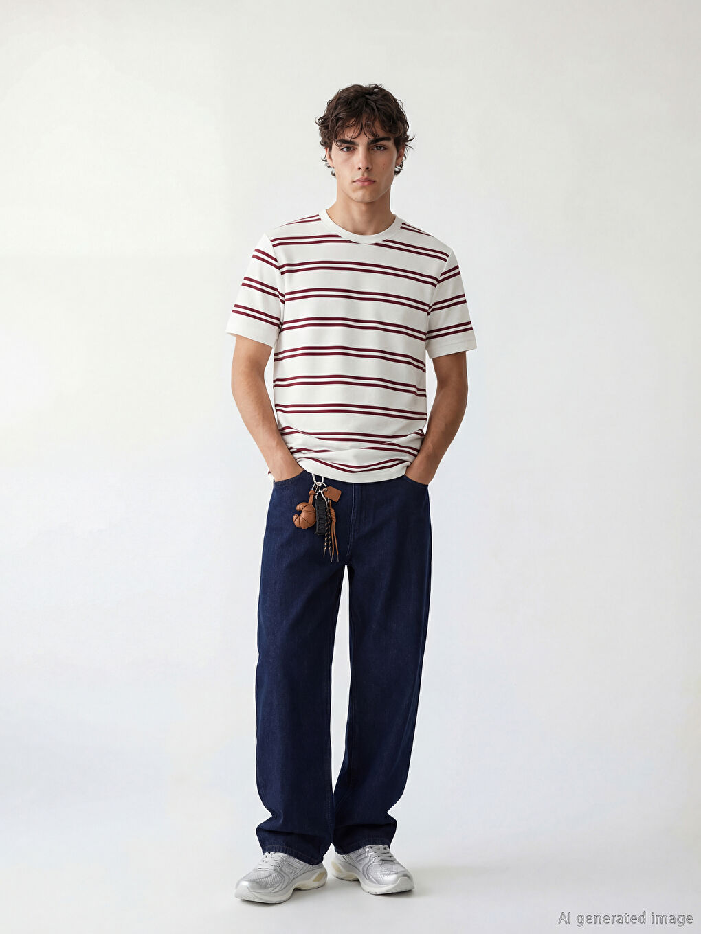 Bordo Bisiklet Yaka Çizgili Erkek Tişört-1