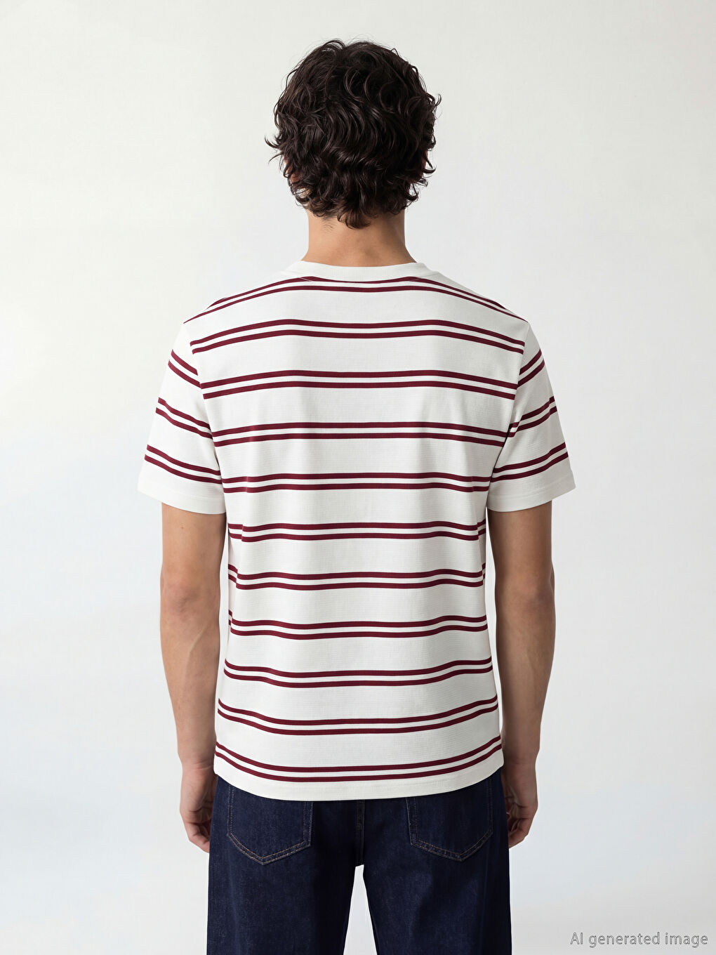 Bordo Bisiklet Yaka Çizgili Erkek Tişört-3