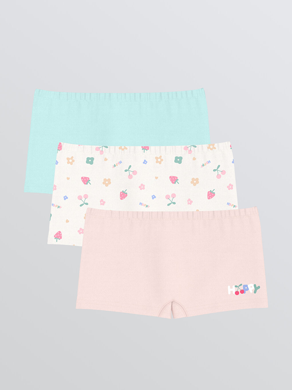Ekru Baskılı Kız Çocuk Boxer 3'lü
