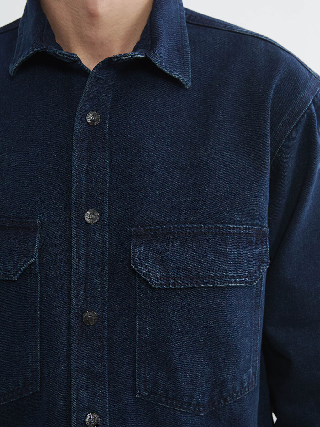 İndigo Rahat Kalıp Erkek Jean Gömlek-2