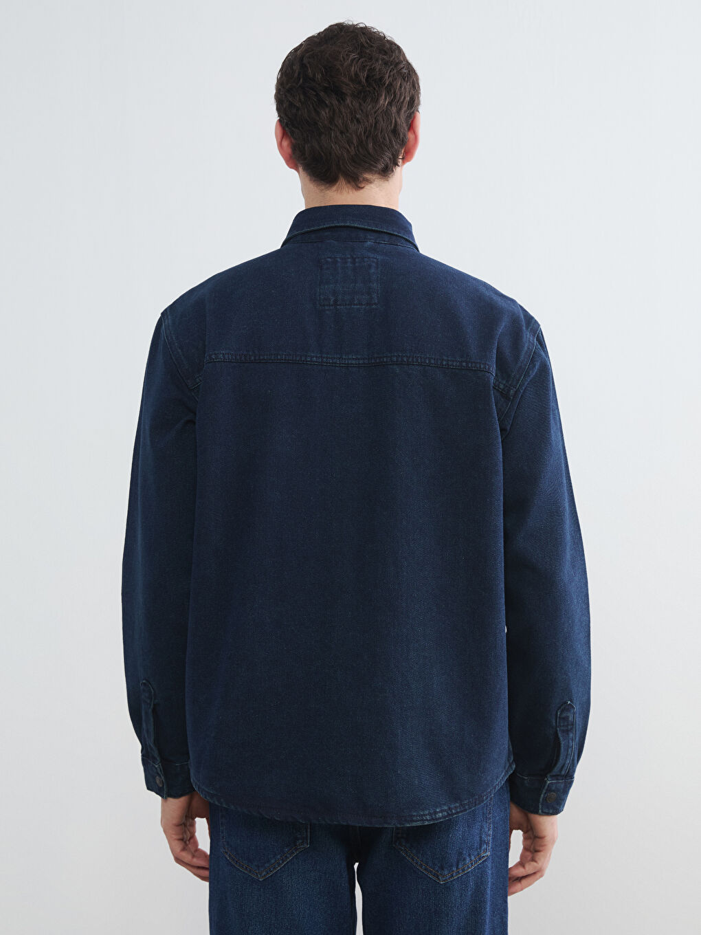 İndigo Rahat Kalıp Erkek Jean Gömlek-3