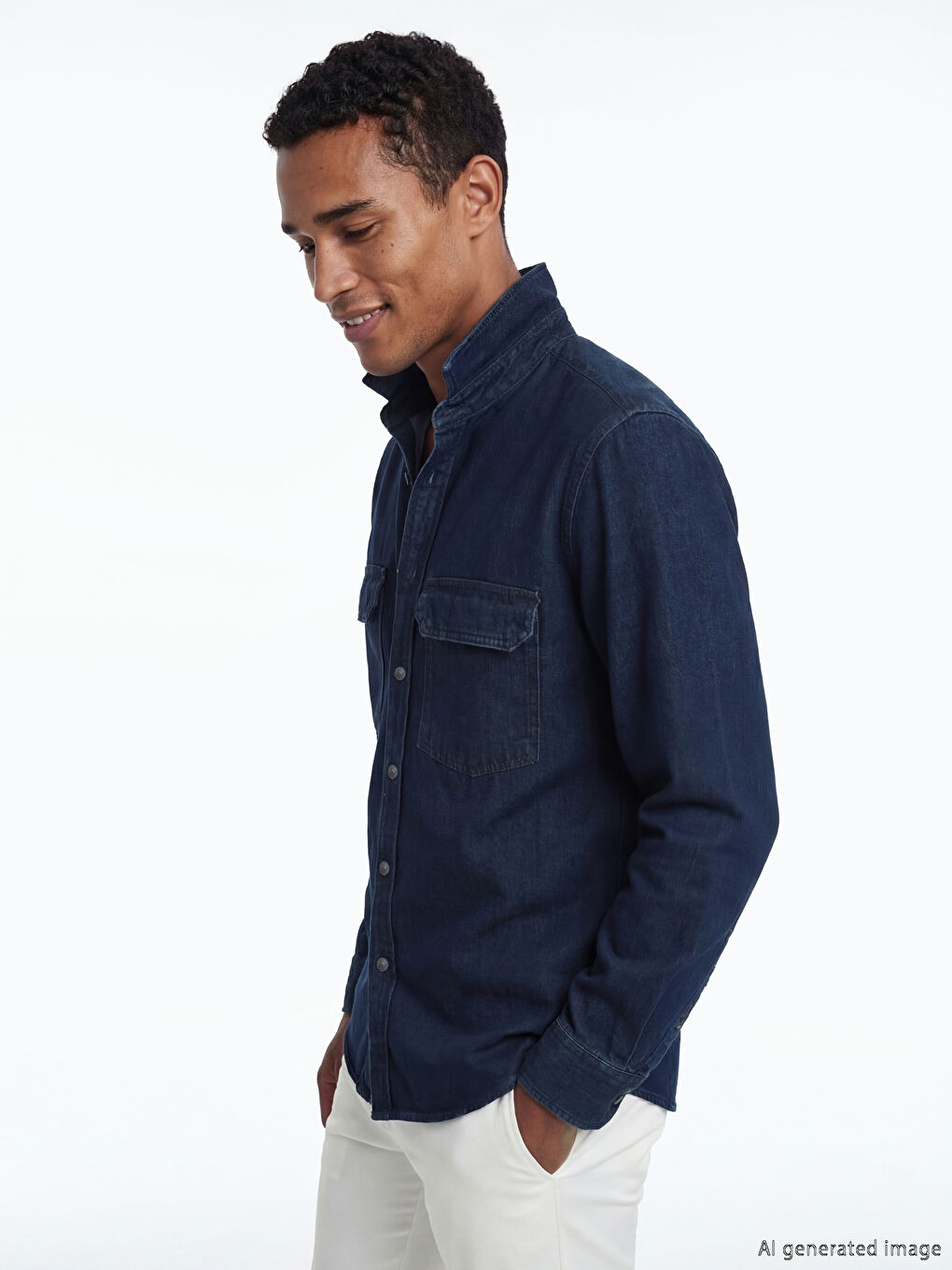 İndigo Rahat Kalıp Erkek Jean Gömlek-2