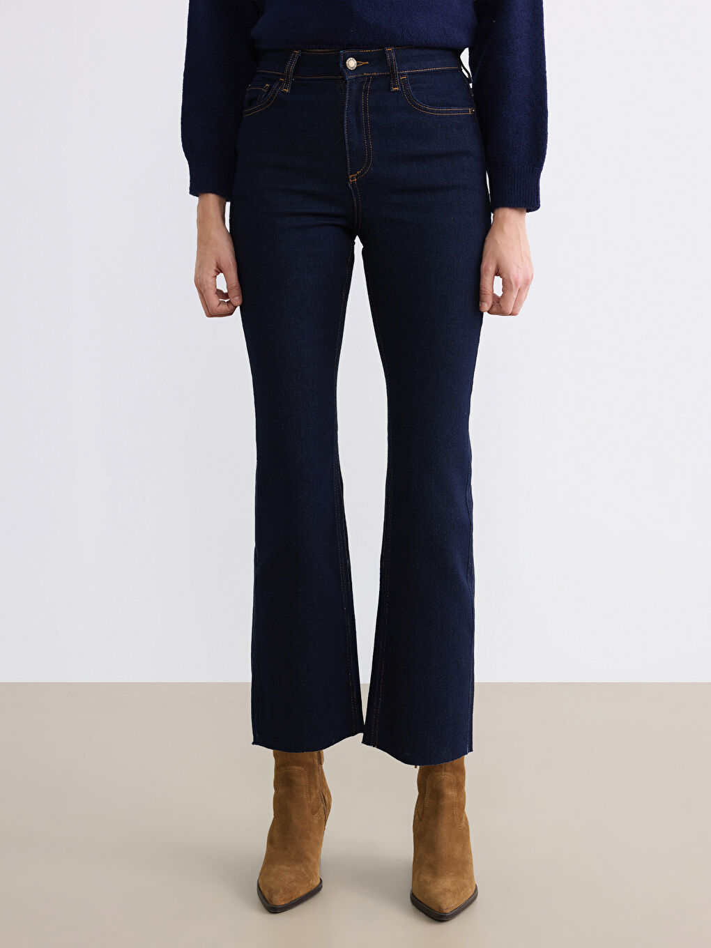 İndigo Crop Flare Kadın Jean Pantolon-1